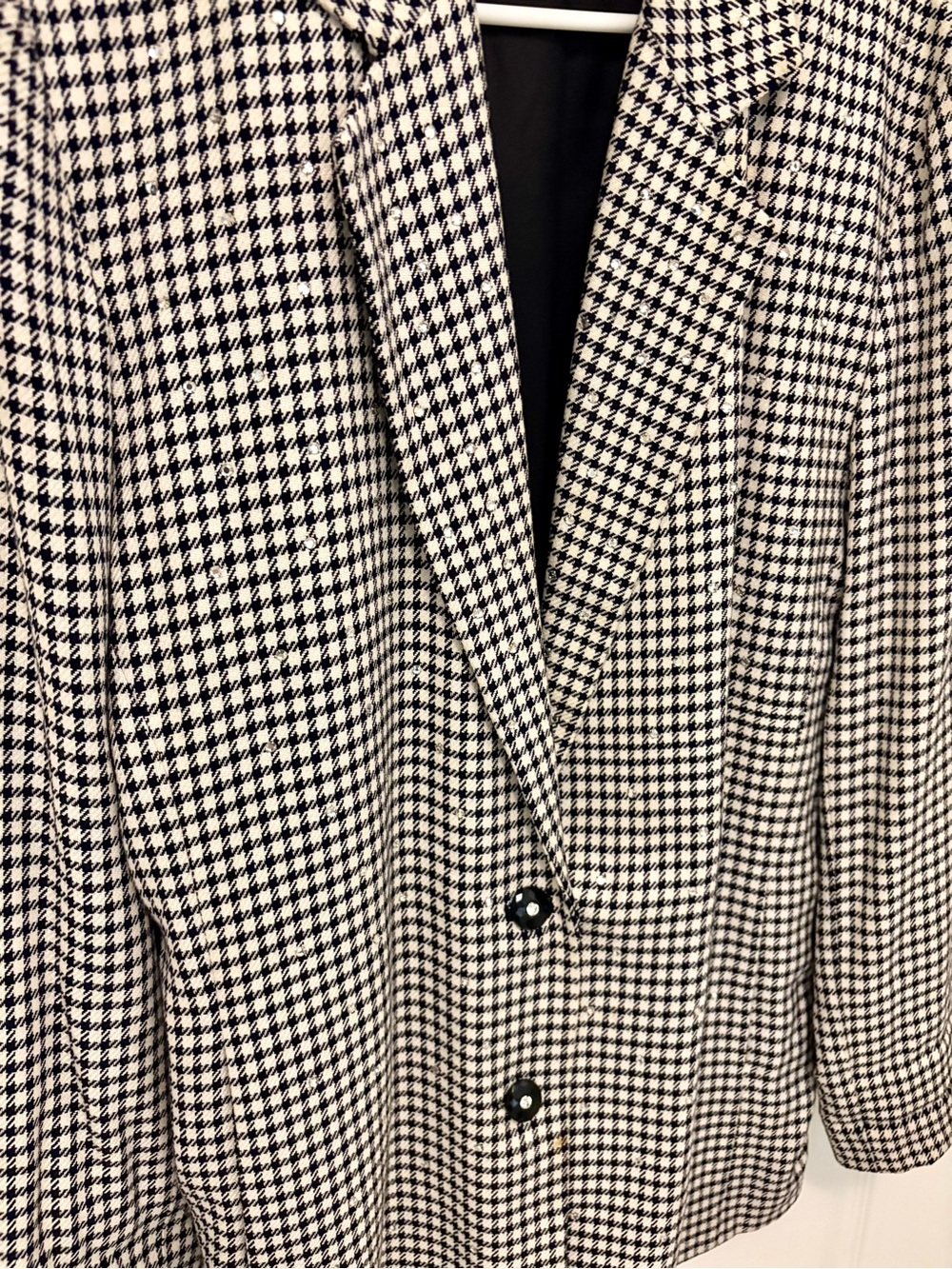 Vintage 80’s Criscione Women’s Wool Black & White Embellished Houndstooth Blazer
